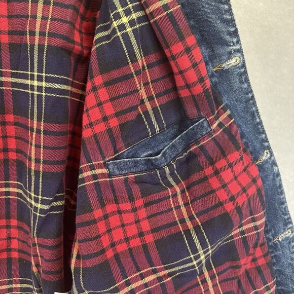 Vintage Geoffrey Beene Flannel Plaid Lined Denim Jacket Leather Collar Men's M - Picture 12 of 16